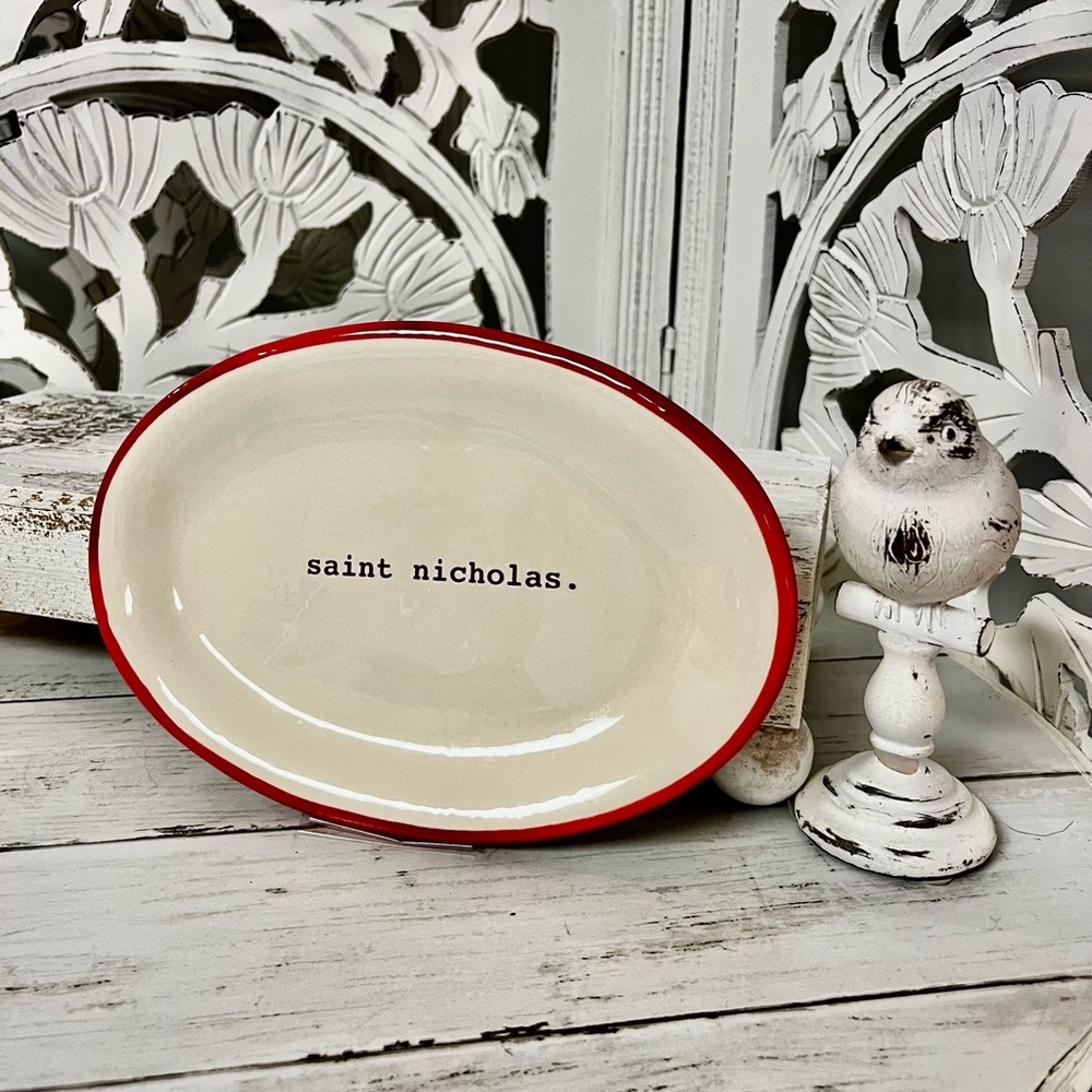 Rae Dunn Decorative Ceramic Christmas Plate “Saint Nicholas”, Holiday Decor
